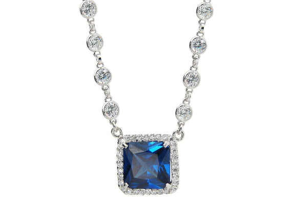 Royal Sapphire CZ Square Pendant on CZ by the Yard Chain Necklace, Length: 15-16 Inches - Presidential Brand (R)