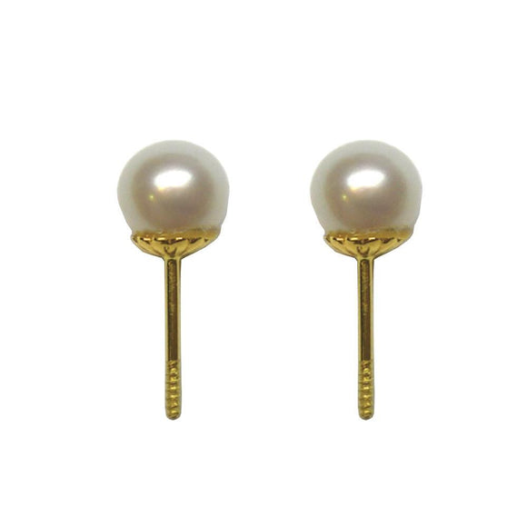 BecKids 14k Yellow Gold Pearl Stud Earrings, 5mm - Presidential Brand (R)
