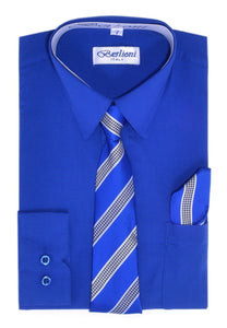 Boy's Dress Shirt/Necktie/Hanky N733-Royal - Presidential Brand (R)