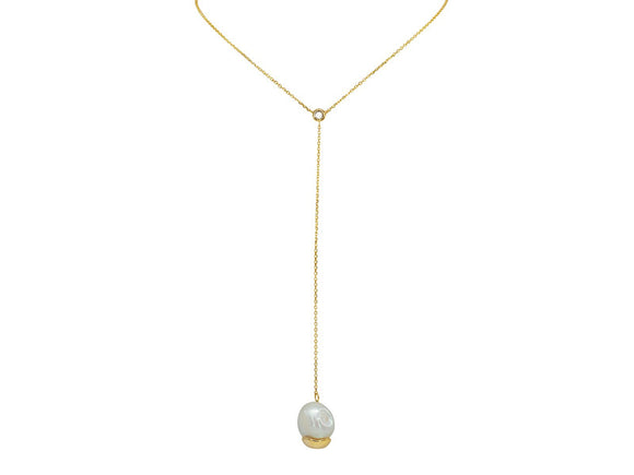 Dangling Gold Capped Pearl Lariat Necklace in Vermeil - Presidential Brand (R)