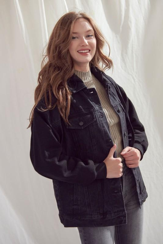 Denim Hooded Drawstring Jacket