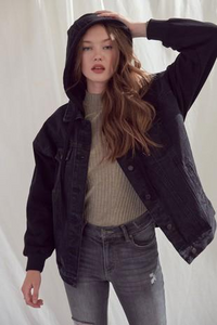 Denim Hooded Drawstring Jacket