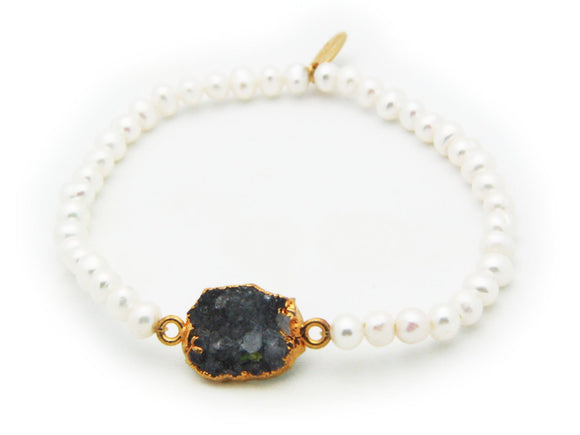 Druzy and Pearls Elastic Bracelet - Presidential Brand (R)