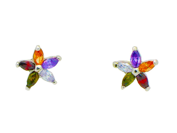 Starburst Five Petal Flower Earrings: 925 Sterling Silver - Presidential Brand (R)