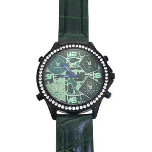 Black Case Green Leather Watch - Presidential Brand (R)