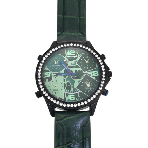 Black Case Green Leather Watch - Presidential Brand (R)