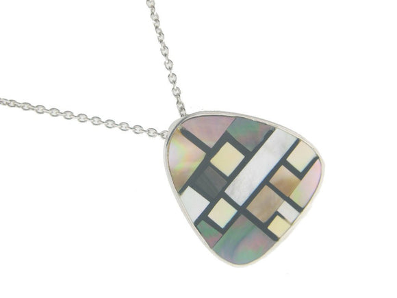 Vintage Triad Mother of Pearl Pendant Necklace in 925 Sterling Silver by , 16