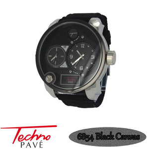 Dual Timezone Silver Fashion Watch Black Canvas Band - Presidential Brand (R)