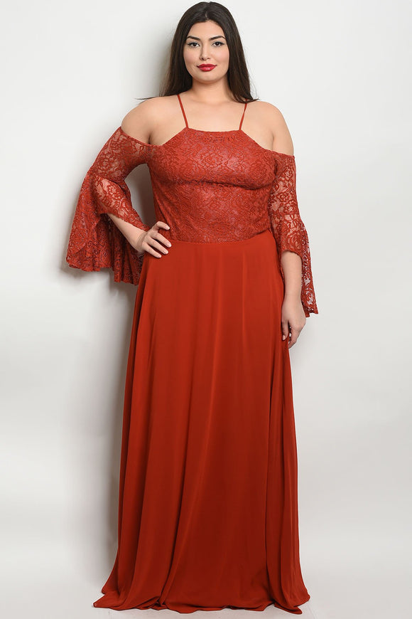 Women's Plus Size Earth Long Bell Sleeve Off The Shoulder Lace Detail Gown Dress (6 pcs/ Bundle) - Presidential Brand (R)