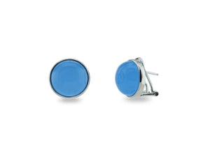 Faceted Blue Chalcedony Colored Cabuchon Clip Earrings in Sterling Silver - Presidential Brand (R)