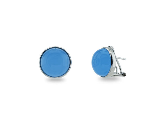 Faceted Blue Chalcedony Colored Cabuchon Clip Earrings in Sterling Silver - Presidential Brand (R)