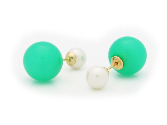 Double Sided Tribal Earrings | 925 Sterling Silver Faux Green & White Pearls - Presidential Brand (R)
