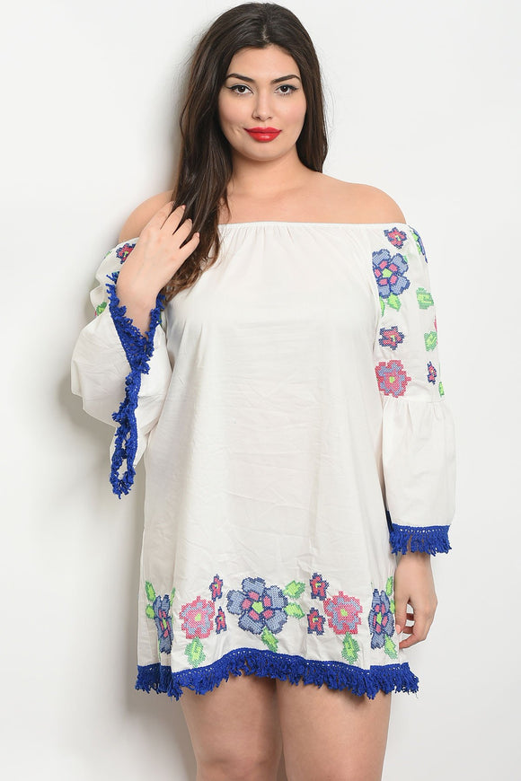 Women's Plus Size OffWhite Long Sleeve Off The Shoulder Embroidery Tunic Dress(6 pcs/ Bundle) - Presidential Brand (R)