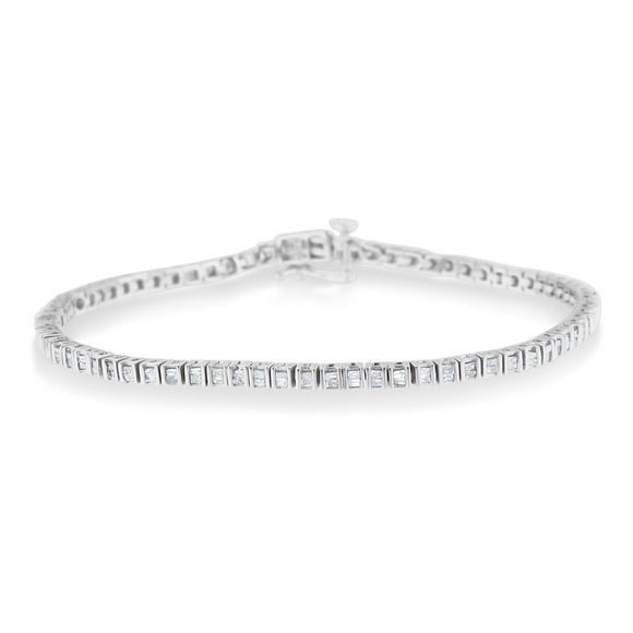 Sterling Silver 1ct TDW Baguette Diamond Link Bracelet (H-I,I2-I3) - Presidential Brand (R)