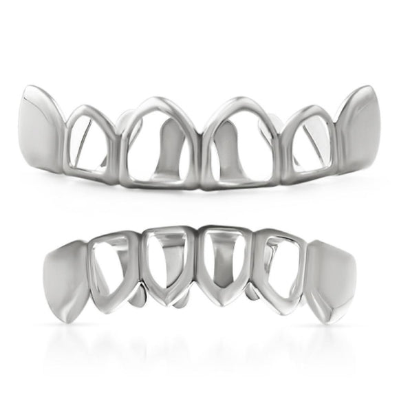 Hip Hop Grillz 4 Open Silver Teeth Set - Presidential Brand (R)