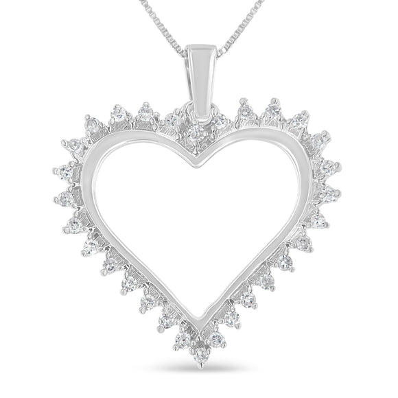 Sterling Silver 1/4ct TDW Diamond Heart Pendant Necklace (I-J, I3) - Presidential Brand (R)