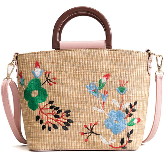 Embroidered Straw Crossbody Bag - Presidential Brand (R)