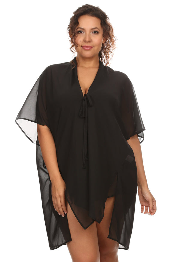 Plus Size Women's Front Tie Beach Dress Cove Up Swimwear Made in USA - Presidential Brand (R)