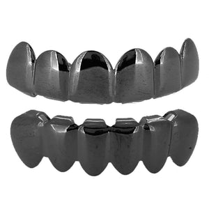 Black Shiny Top Bottom Hip Hop Grillz Set - Presidential Brand (R)