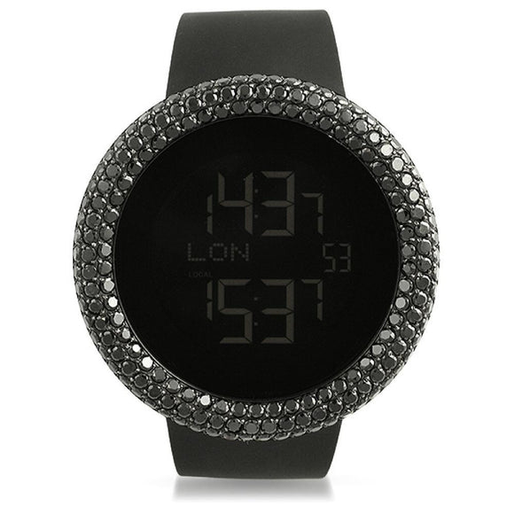 Digital Custom Rounded Black CZ Bezel Watch - Presidential Brand (R)