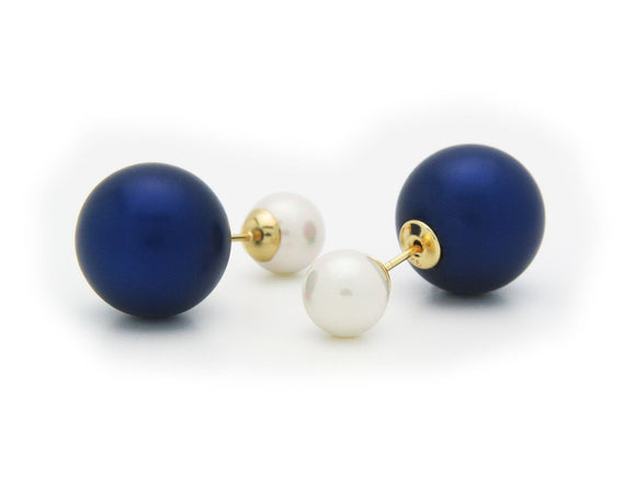 Double Sided Tribal Earrings | 925 Sterling Silver Faux Blue & White Pearls - Presidential Brand (R)