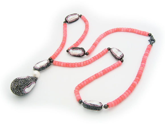 Natural Coral & Mother of Pearl Lariat - Presidential Brand (R)