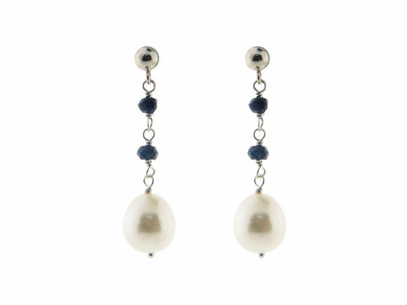 Sterling Silver Fresh Water Pearl and Black Spinel Drop Earrings - Presidential Brand (R)