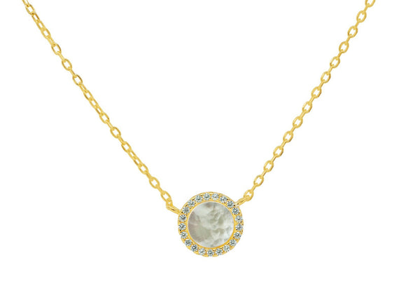Circle Mother of Pearl Necklace in Gold Plated Sterling Silver - Presidential Brand (R)