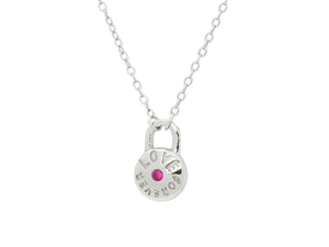 Red Cz Love Forever Lock Pendant Necklace in Rhodium Plated SIlver 16"+ 2" - Presidential Brand (R)