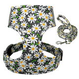 Dog Cat Harness and Leash Set Nylon Pet Vest Harness Dogs Walking Lead Rope Pretty Flower Print