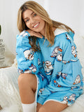 Women Cute Cartoon Penguin Print Oversized Fleece Lined Blanket Hoodie Sleepwear Robes - Presidential Brand (R)