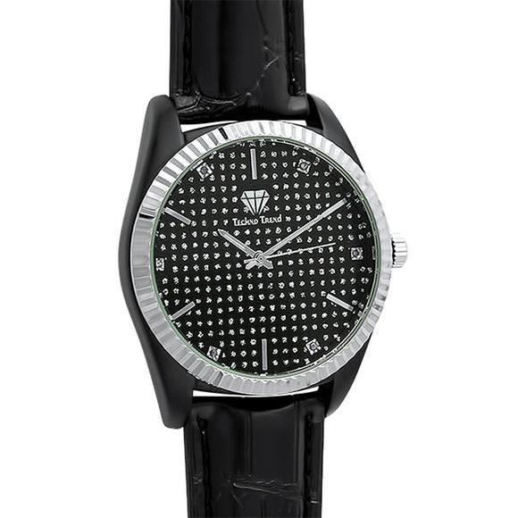 Diamond Dress Watch Silver Bezel Black Case Band - Presidential Brand (R)