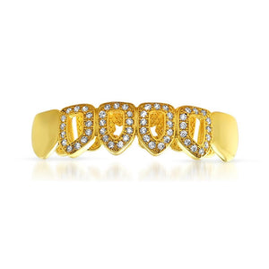 Gold Grillz Polished 4 Open Tooth CZ Bottom - Presidential Brand (R)