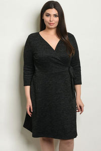 Women's Plus Size Black 3/4 Sleeve V-Neck Wrap Style Dress(6 pcs/ Bundle) - Presidential Brand (R)