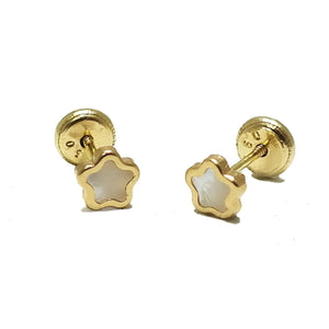 BecKids 18k Gold Mother of Pearl Flower Stud Earrings - Presidential Brand (R)