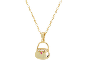 Teen Red Cz Purse Pendant Necklace in Gold Plated Sterling Silver, 16" + 2" - Presidential Brand (R)