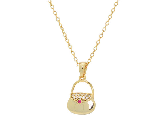 Teen Red Cz Purse Pendant Necklace in Gold Plated Sterling Silver, 16