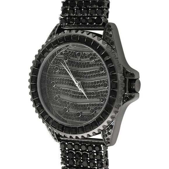 Wavy Custom Black Hip Hop Watch  6 Row Band - Presidential Brand (R)