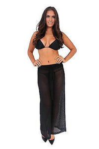 Women's Crinkle Pants Beach Cover Up w/ Drawstring WHITE (SM) - Presidential Brand (R)