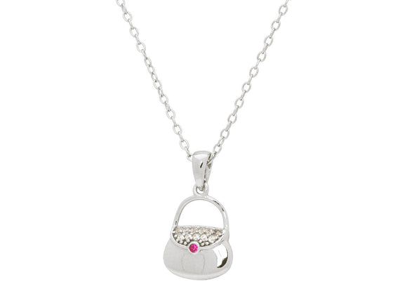 Teen Red Cz Purse Pendant Necklace in Sterling Silver, 16