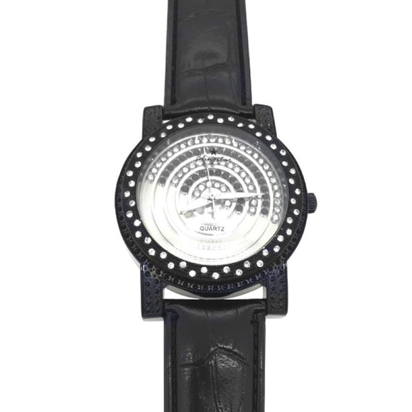 Black Black White Floating Dial Iced Out Watch - Presidential Brand (R)