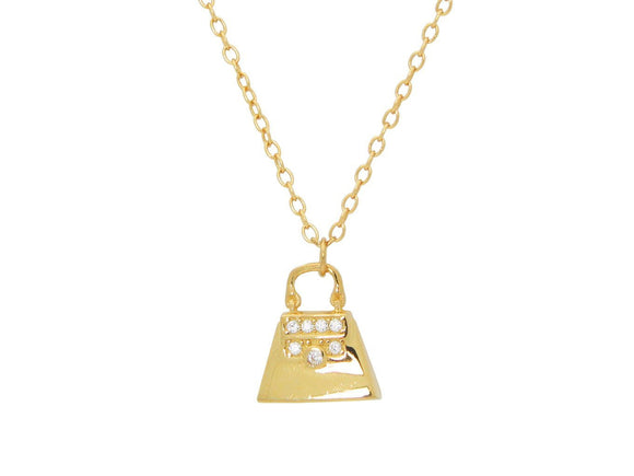Teen Sparkling Cz Purse Pendant Necklace in Gold Plated Sterling Silver, 16