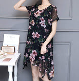 Women Uneven Short Sleeve Floral Dress - Presidential Brand (R)