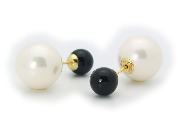Double Sided Faux Black Pearl Tribal Earrings | 925 Sterling Silver - Presidential Brand (R)