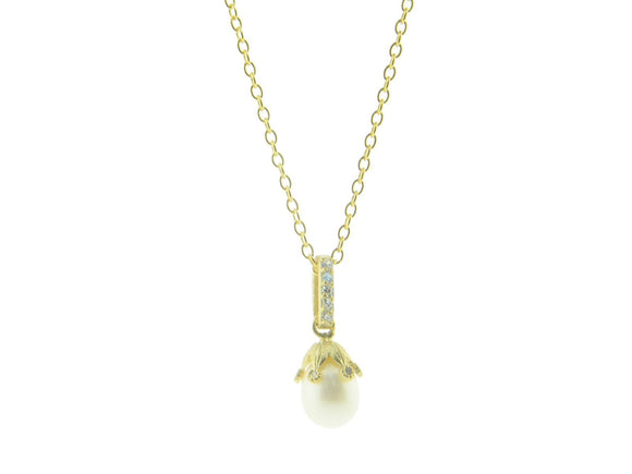 Designer Gold Pl Sterling Silver Rice Pearl Flower Pendant, 16
