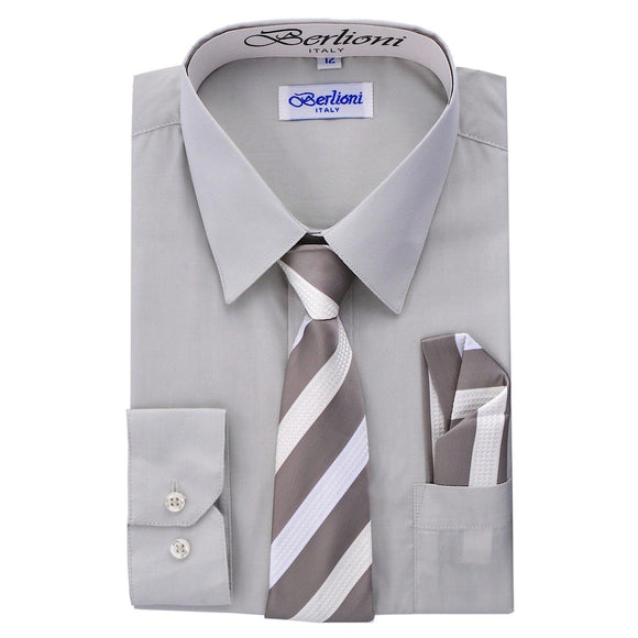 Boy's Dress Shirt/Necktie/Hanky N705-Silver - Presidential Brand (R)