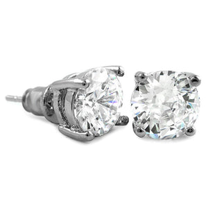 White CZ Diamond Round Stud Earrings Rhodium (DOZEN PAIRS) - Presidential Brand (R)