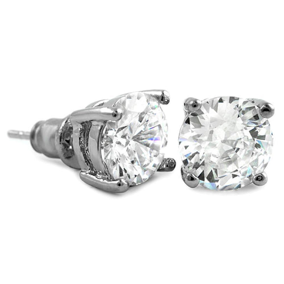 White CZ Diamond Round Stud Earrings Rhodium (DOZEN PAIRS) - Presidential Brand (R)