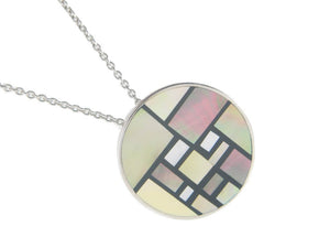 Vintage Button Mother of Pearl Pendant Necklace in 925 Sterling Silver by , 16" - Presidential Brand (R)