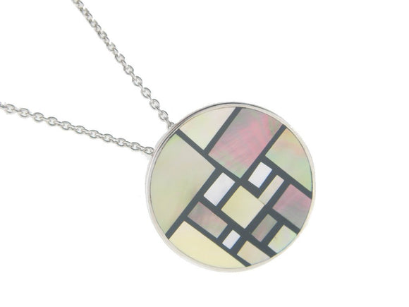 Vintage Button Mother of Pearl Pendant Necklace in 925 Sterling Silver by , 16